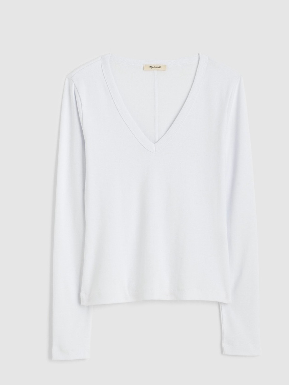 Madewell The '90s V-Neck Long-Sleeve Tee in Compact Cotton in White NWT